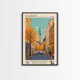 Kecskemét Hungary Travel Poster Framed Canvas Print, Midcentury Modern Art, Pop Art Wall Decor, Scenic Living Room Art, Bedroom Decor