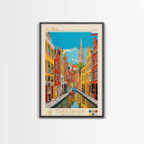 Košice Slovakia Travel Poster Framed Canvas Print, Midcentury Modern Art, Pop Art Wall Decor, Scenic Living Room Art, Bedroom Gift
