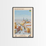 Kropyvnytskyi Ukraine Travel Poster Framed Canvas Print, Midcentury Modern Art, Pop Art Wall Decor, Home Decor, Vacation Gift, Office Art
