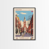 Leicester United Kingdom Travel Poster Framed Canvas Print, Midcentury Modern Art, Pop Art Wall Decor, Home Decor, Vacation Gift, Office Art