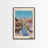 Leskovac Serbia Travel Poster Framed Canvas Print, Midcentury Modern Art, Pop Art Wall Decor, Scenic Wall Art, Living Room Decoration, Office Art
