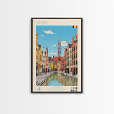 Leuven Belgium Travel Poster Framed Canvas Print, Midcentury Modern Art, Pop Art Wall Decor, Home Decor, Vacation Gift, Bedroom Art