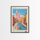 Lleida Spain Travel Poster Framed Canvas Print, Midcentury Modern Art, Pop Art Wall Decor, Scenic Art, Living Room and Office Gift
