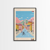 Loznica Serbia Travel Poster Framed Canvas Print, Midcentury Modern Art, Pop Art Wall Decor, Scenic Art, Home and Office Decoration