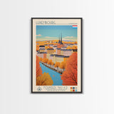 Luxembourg Luxembourg Travel Poster Framed Canvas Print, Midcentury Modern Art, Pop Art Wall Decor, Scenic Art, Bedroom and Living Room Decor
