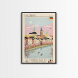 Magdeburg Germany Travel Poster Framed Canvas Print, Midcentury Modern Art, Pop Art Wall Decor, Home Decor, Vacation Gift, Office Art