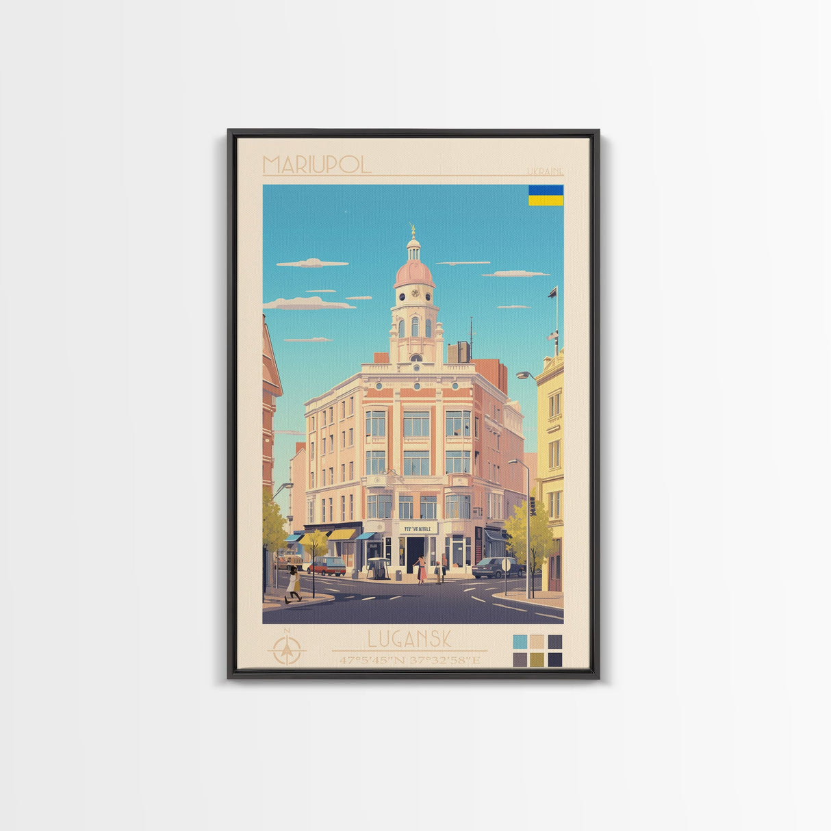 Mariupol Ukraine Travel Poster Framed Canvas Print, Midcentury Modern Art, Pop Art Wall Decor, Home Decor, Vacation Gift, Office Art