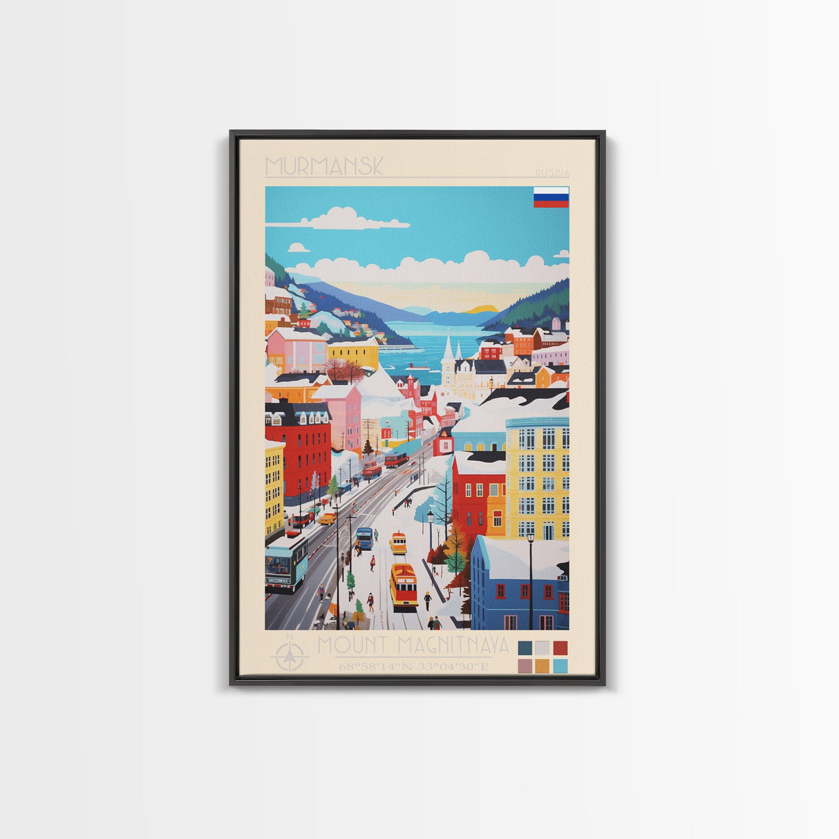 Murmansk Russia Travel Poster Framed Canvas Print, Midcentury Modern Art, Pop Art Wall Decor, Scenic Wall Art, Living Room Decoration, Office Art