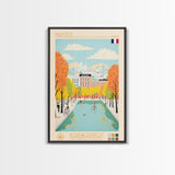 Nantes France Travel Poster Framed Canvas Print, Midcentury Modern Art, Pop Art Wall Decor, Scenic Wall Art, Bedroom Decoration