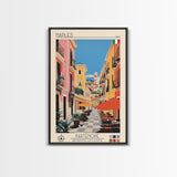Naples Italy Travel Poster Framed Canvas Print, Midcentury Modern Art, Pop Art Wall Decor, Scenic Wall Art, Living Room Decoration, Office Art