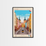 Plzeň Czech Republic Travel Poster Framed Canvas Print, Midcentury Modern Art, Pop Art Wall Decor, Scenic Living Room Art, Bedroom Decor