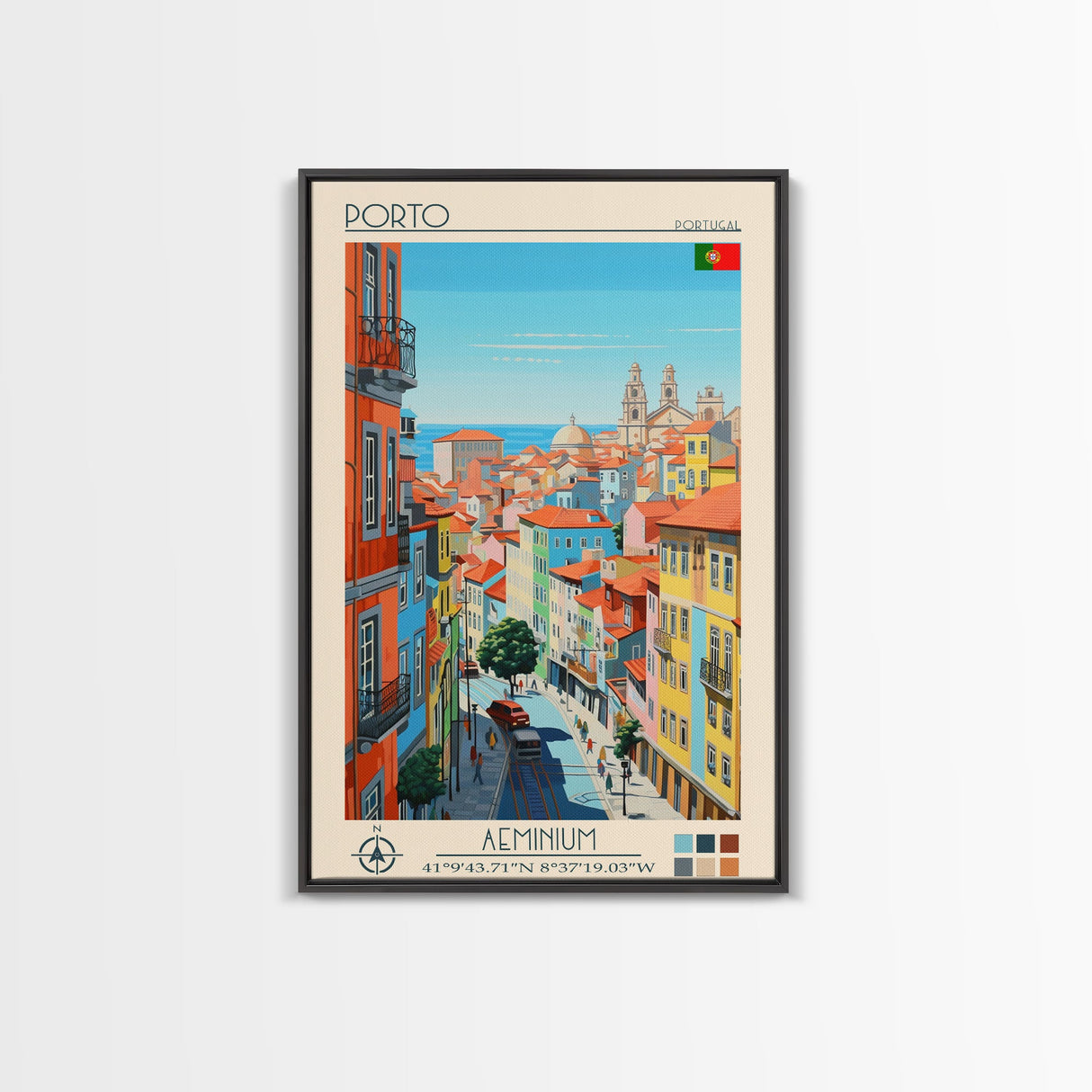 Porto Portugal Travel Poster Framed Canvas Print, Midcentury Modern Art, Pop Art Wall Decor, Scenic Wall Art, Living Room Decoration, Office Gift