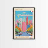 Saint-Denis France Travel Poster Framed Canvas Print, Midcentury Modern Art, Pop Art Wall Decor, Scenic Wall Art, Bedroom Decor