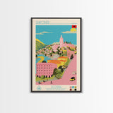 Shkodër Albania Travel Poster Framed Canvas Print, Midcentury Modern Art, Pop Art Wall Decor, Scenic Wall Art, Bedroom Decoration