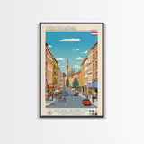 Székesfehérvár Hungary Travel Poster Framed Canvas Print, Midcentury Modern Art, Pop Art Wall Decor, Living Room Art, Vacation Gift