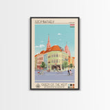 Szombathely Hungary Travel Poster Framed Canvas Print, Midcentury Modern Art, Pop Art Wall Decor, Living Room Art, Scenic Wall Art