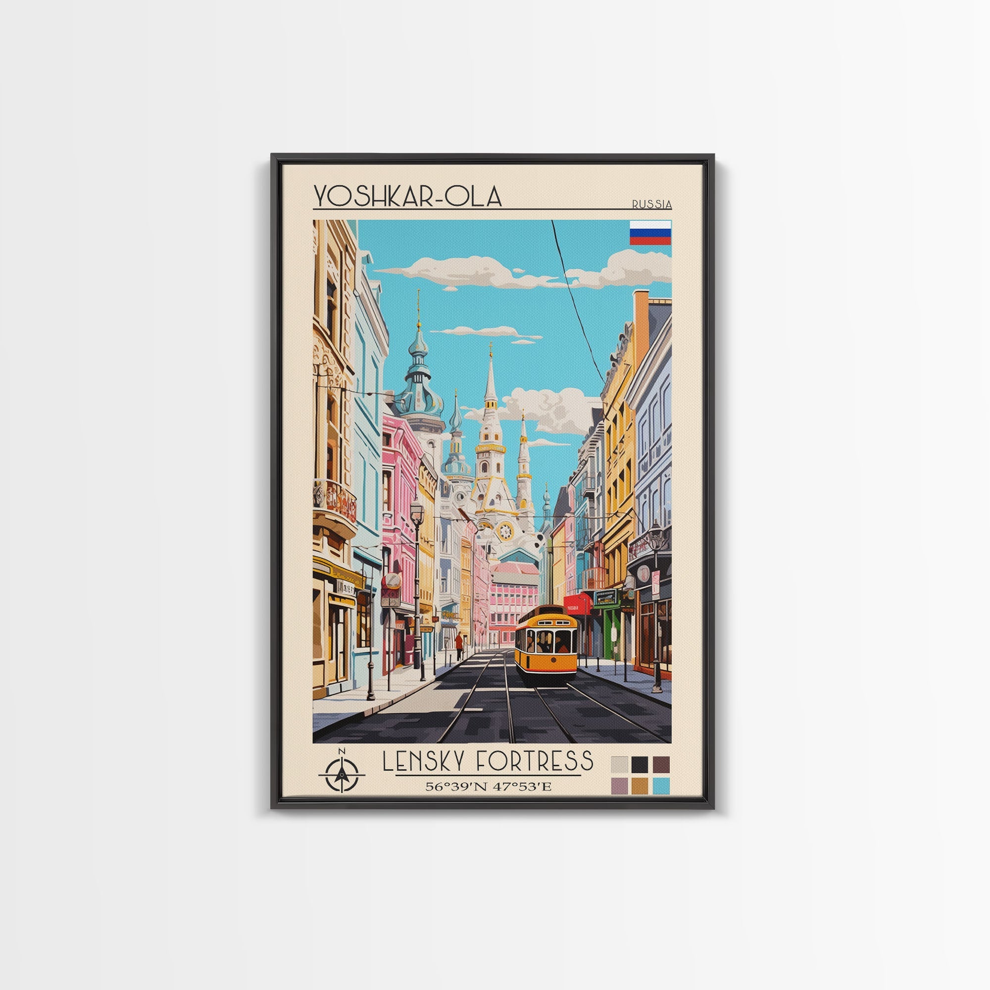 Yoshkar-Ola Russia Travel Poster Framed Canvas Print, Midcentury