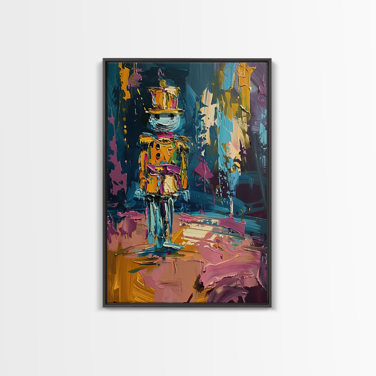 Colorful Skeleton Nutcracker Framed Canvas Print, Halloween Nutcracker Decor, Spooky Toy Art, Skeleton Wall Art, Haunted Nutcracker Print