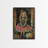 Halloween Witch in Forest Framed Canvas Print, Spooky Decor, Living Room Art, Whimsical Halloween Wall Art, Home Decoration, Retro Style Art