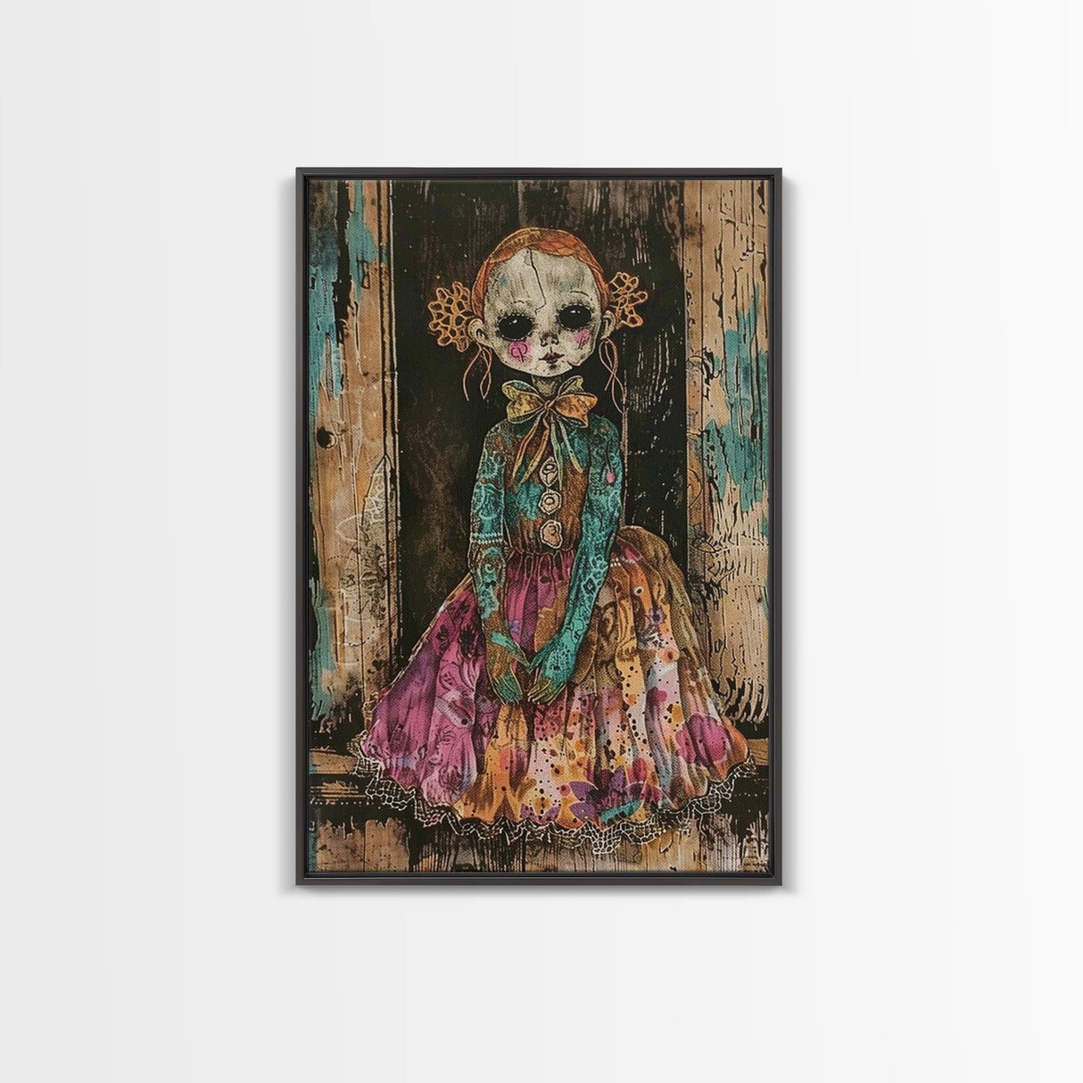 Halloween Pirate Skeleton with Pizza, Framed Canvas Print, Wall Art, Spooky Decor, Pirate Theme, Halloween Decoration, Living Room Art