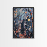 Jack-o'-Lantern Graveyard Canvas Print - Halloween Art, Spooky Home Decor, Cemtary Wall Art Pumpkin Art Halloween Decor, Framed Canvas Print