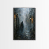 Misty Alley Canvas Print - Halloween Art, Spooky Home Decor, Dark Alley Wall Art, Ghost Art, Halloween Decor, Framed Canvas Print Creepy Art