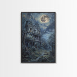 Haunted Victorian Mansion Halloween Art, Spooky House, Haunted Home, Creepy Building, Gothic Decor, Framed Canvas Print