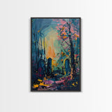 Haunted Forest Graveyard Framed Canvas Print, Spooky Cemetery Art, Halloween, Eerie Graveyard Decor, Gothic Artwork, Framed Canvas Print