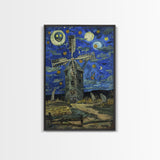 Haunted Railway Station with Pumpkins Framed Canvas Print, Wall Art, Spooky Home Decor, Halloween Train Station Art, Eerie Painting