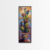 Cactus Canvas Printed and Framed Art, Colorful Botanical Wall Art, Desert Art Print, Vertical Narrow Wall Art, Art Print for Kitchen