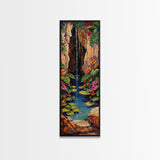 Whimsical Waterfall Canvas Painting Framed and Printed, Contemporary Art Print of Tropical Landscape, Botanical Wall Art Print, Nature Art