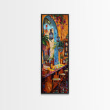 Spanish Inspired Bar Art Canvas Painting Framed, Still Life Art for Kitchen, Abstract Oil Painting, Vertical Framed Wall Art for Kitchen