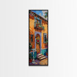 Spanish Inspired Acrylic Painting Framed and Printed on Canvas, Long and Narrow Vertical Art, Colorful Botanical Wall Art for Living Room