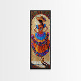 Jalisco Mexican Dancer Textured Oil Painting Printed and Framed on Canvas, Vertical Narrow Art Print, Mexican Inspired Home Decor