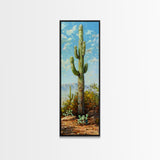 Framed Printed Acrylic Canvas Painting of Saguaro Cactus, Colorful Desert Art Print, Modern Western Wall Art Print, Office Wall Decor