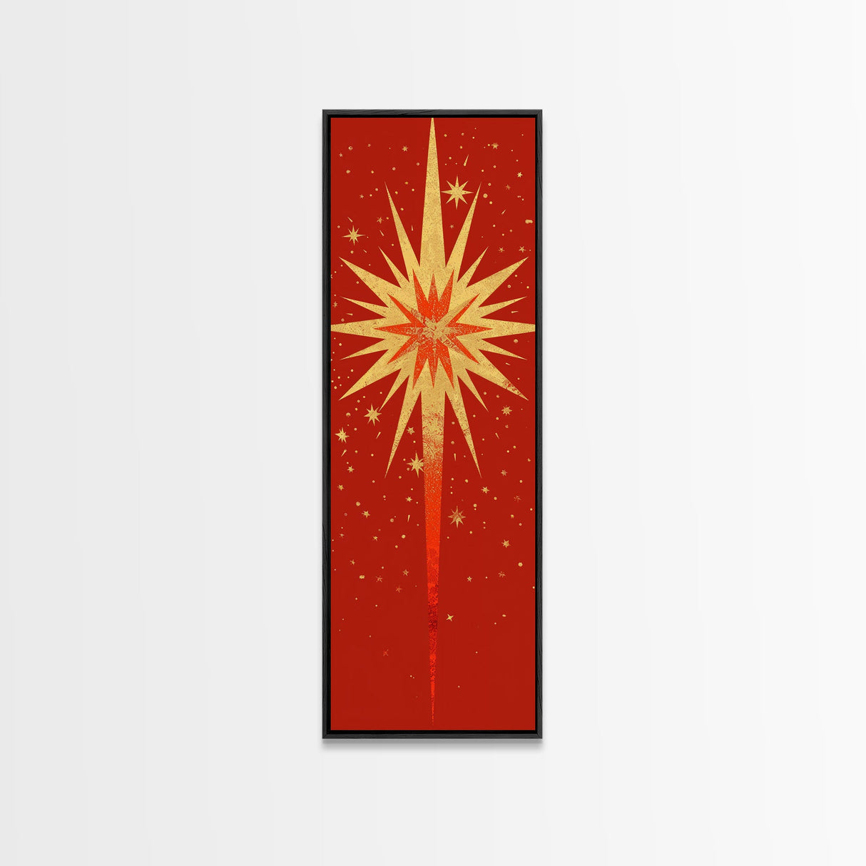 Retro Sunburst Art on Distressed Background - Framed Canvas Print, Midcentury Modern Skinny Art, Tall Wall Art for Living Room or Bedroom Decor