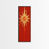 Retro Sunburst Art on Distressed Background - Framed Canvas Print, Midcentury Modern Skinny Art, Tall Wall Art for Living Room or Bedroom Decor