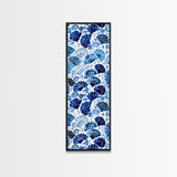 Blue and White Floral Pattern on White Background - Framed Canvas Print, Boho Art, Skinny Art, Tall Art, Midcentury Modern Art, Bedroom Wall Decor