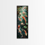 Mystic Forest Pond Koi Fish Boho Farmhouse Wall Art Framed Canvas Print Tall Art Japanese Style Art