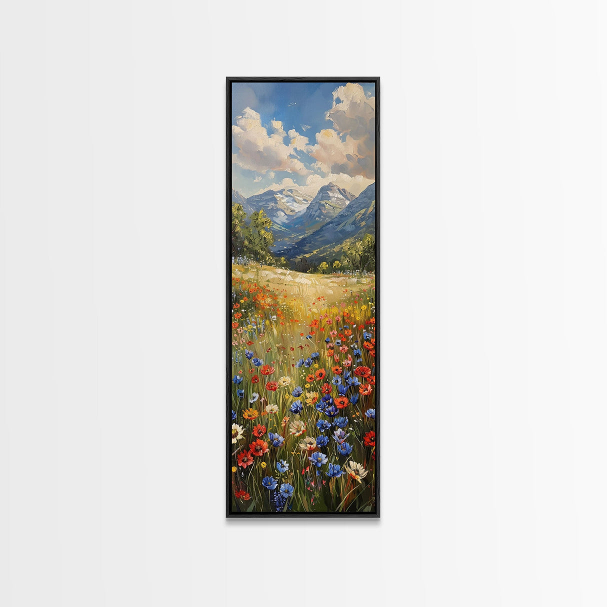 Idyllic Riverside Scene In A Deep Forest Gorge Skinny Art Framed Canvas Print For Living Room Or Guest Room Wall Art