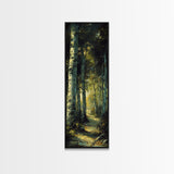 Serene Birch Tree Pathway in Tall Skinny Art Framed Canvas Print Perfect for Tranquil Wall Decor in Bedrooms or Study Rooms