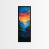 Sunset Over The Mountain Valley Framed Canvas Print - Colorful Wall Art - Midcentury Modern Style Art - Modern Decor - Abstract Landscape Painting - Tall Art