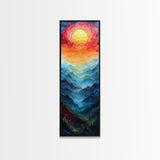 Majestic Sunrise Over Mountain Range Boho Sunset Landscape Framed Canvas Print Tall Art Japanese Style Art