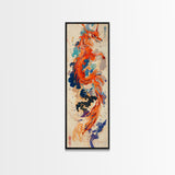Majestic Red Dragon Soars Skinny Art Tall Art Japanese Ukiyo-e Inspired Mythical Creature Framed Canvas Print