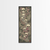 Hauntingly Beautiful Floating Skulls on Tall Vertical Canvas Print Featuring Japanese Ghostly Art in Eerie Style