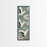 Cranes In Flight Framed Canvas Print, Traditional Japanese Art With Soft Colors And Detailed Wings, Wall Art Ready To Hang