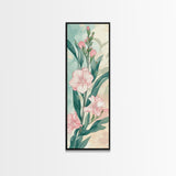 Skinny Art Pink Oleander Flowers In Japanese Style Wood Block Print Elegant Pastel Hues On Framed Canvas Print, Tall Art Ukiyo-e