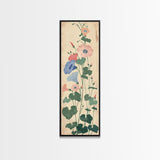 Skinny Art Tall Art Framed Canvas Print Stylized Morning Glory Blossoms In Subtle Pastel Hues Ukiyo-e Japanese Style Art Wood Block Print