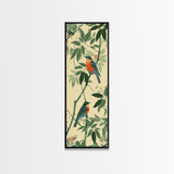 Skinny Art Tall Art Framed Canvas Print Birds Amongst Dense Greenery And Red Flowers Ukiyo-e Japanese Style Art Wood Block Print
