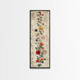 Skinny Art Tall Art Framed Canvas Print Vintage Style Floral Art With Mixed Blossoms On A Rustic Background Ukiyo-e Japanese Style Art